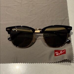 Case included! Ray-Ban Clubmaster Classic Black and Gold Sunglasses